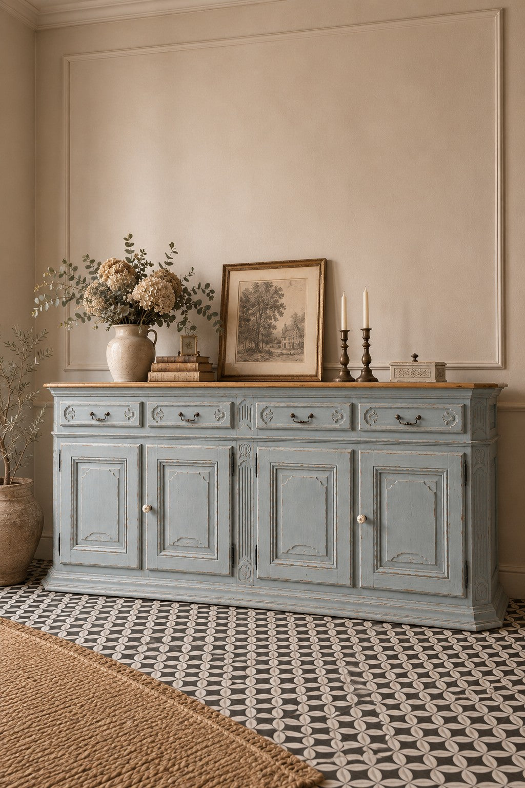 Buffet vintage vert vieilli – 4 portes | CAS 022