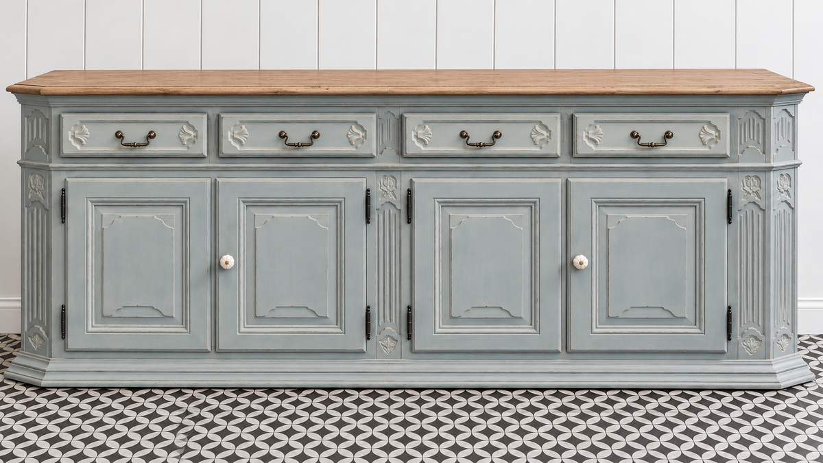 Buffet vintage vert vieilli – 4 portes | CAS 022